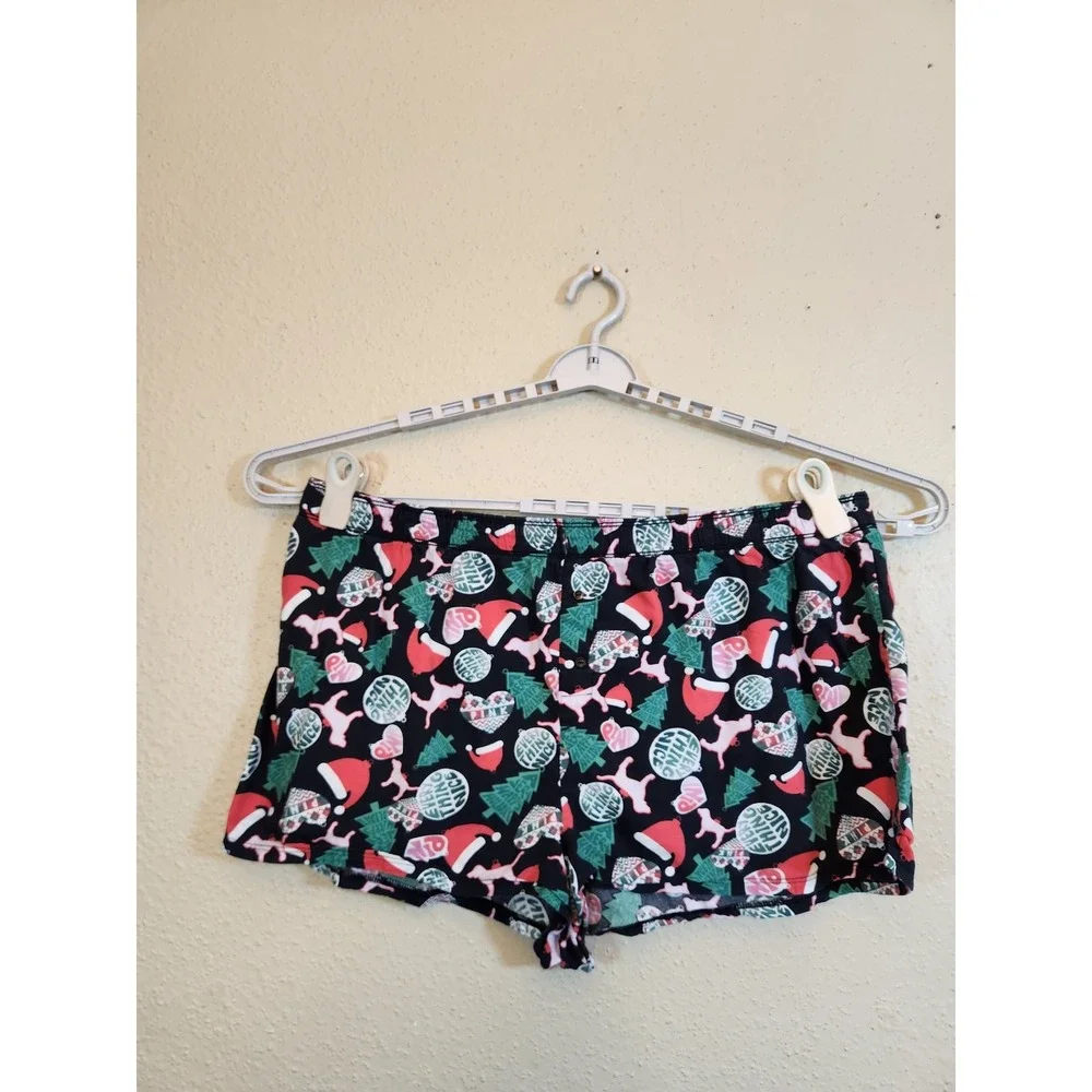 PINK Womens XXL Black Christmas Pajama Shorts Holiday Print Sleepwear
